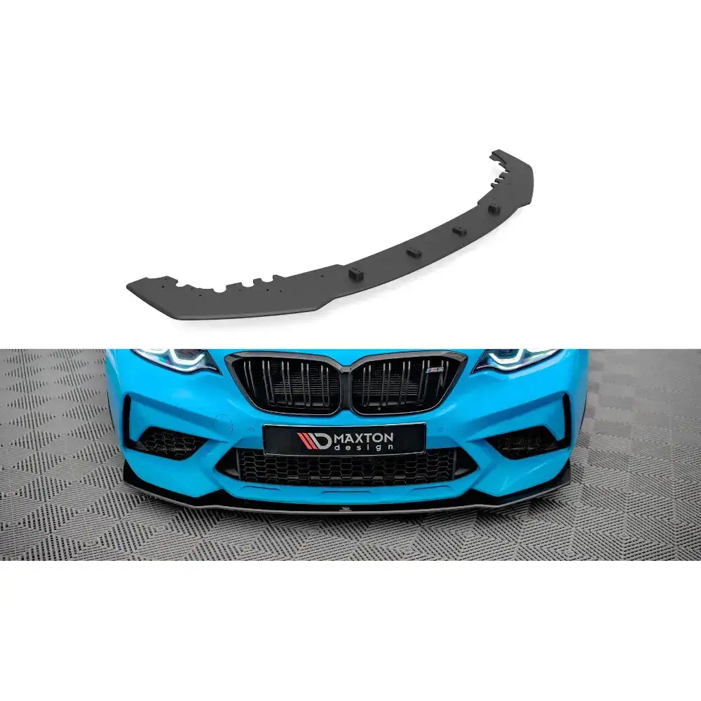 Frontleppe Street Pro til BMW M2 Competition F87 i matt sort plast, montert og som enkeltstående sett forfra.