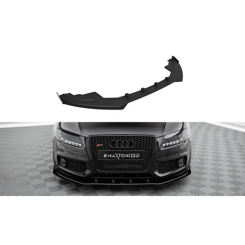 Frontleppe Street Pro + Flaps Audi S5 A5 S-Line 8T i sort plast, montert på bil, sett forfra.