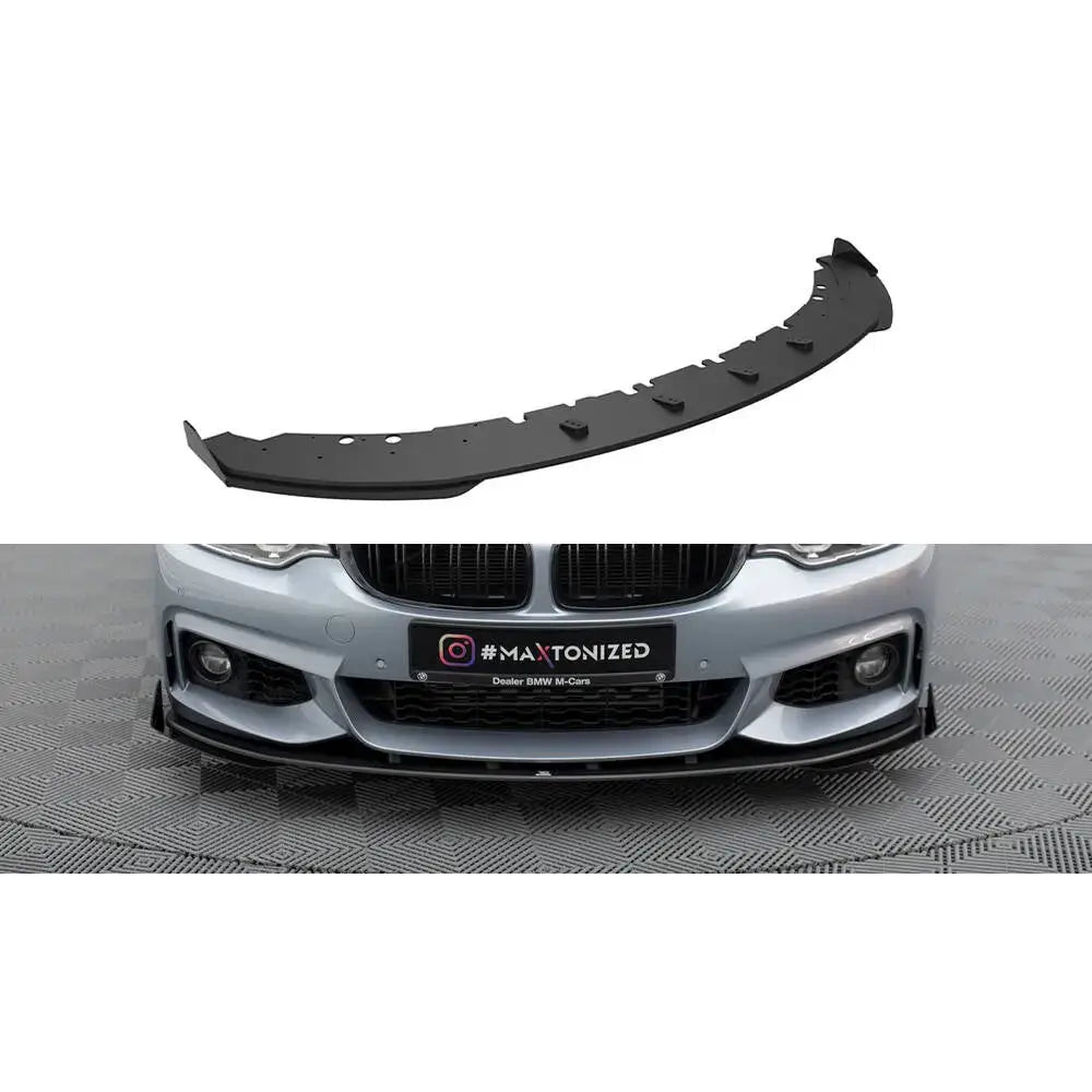 Frontleppe Street Pro med flaps til BMW 4 Coupe F32, sort plast, montert på bilens frontfanger.