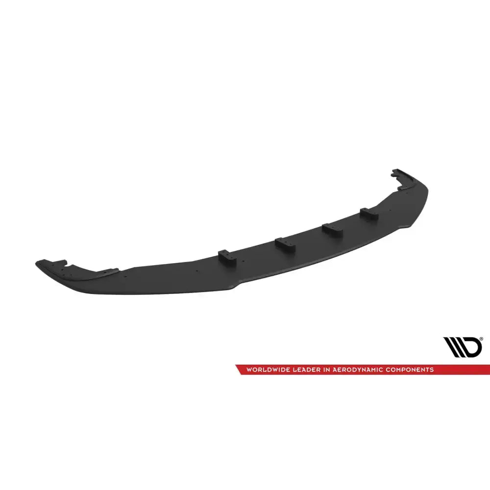 Front splitter Street Pro Honda Civic Mk10 i sort plast med vertikale forsterkninger, sett skrått ovenfra.