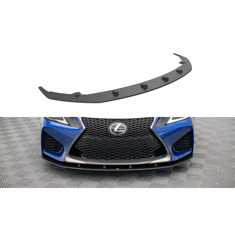 Frontleppe Street Pro Lexus GS F Mk4 Facelift i sort plast med unikt design, vist på blå bil forfra.
