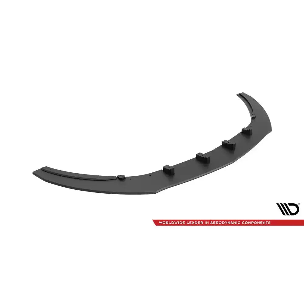 Front splitter til Opel Astra GTC OPC-Line J 11-18, sort plast med fester, sett skrått ovenfra.