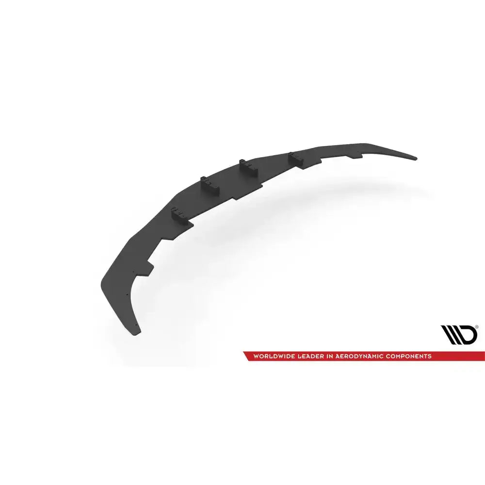 Front splitter Street Pro til Toyota Supra Mk5 sett skrått ovenfra med tydelige festepunkter på hvit bakgrunn.