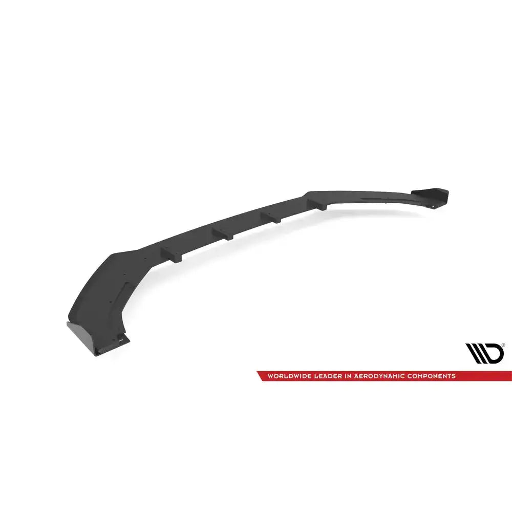 Front splitter Street Pro V.1 med flaps til Golf R Mk7, svart plast, skrå vinkel mot hvit bakgrunn.