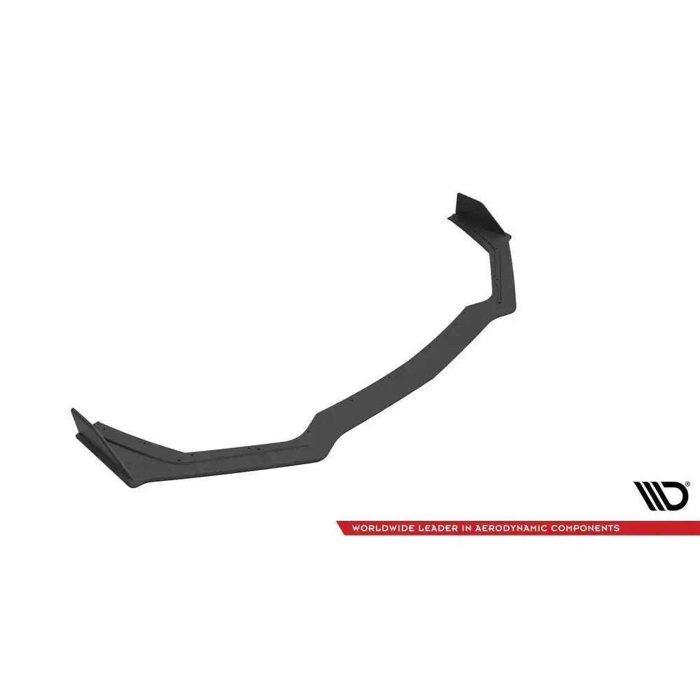 Frontsplitter Street Pro V.2 til Ford Mustang GT MK6, svart med synlige festepunkter sett skrått ovenfra.