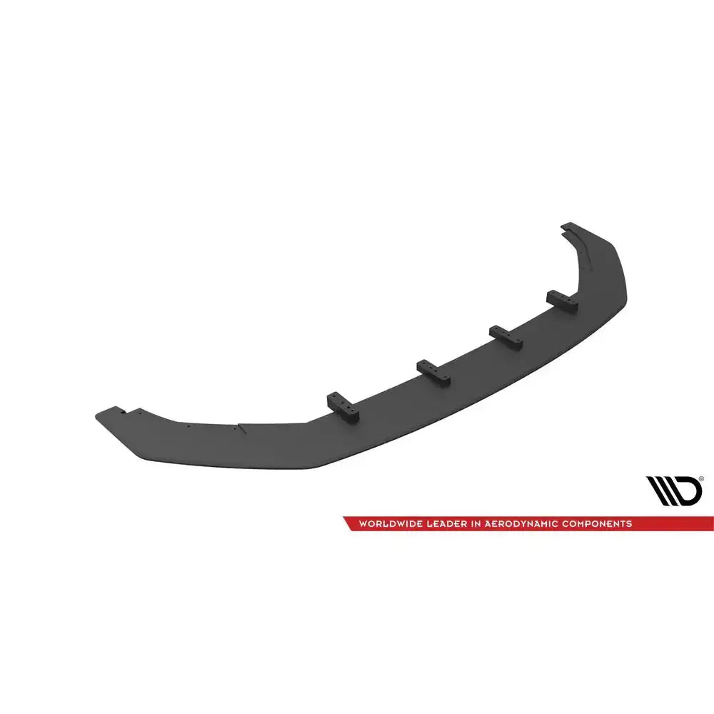 Front lip Street Pro V.2 for Volkswagen Golf R Mk7 sett skrått ovenfra med fem fester og matt sort finish.