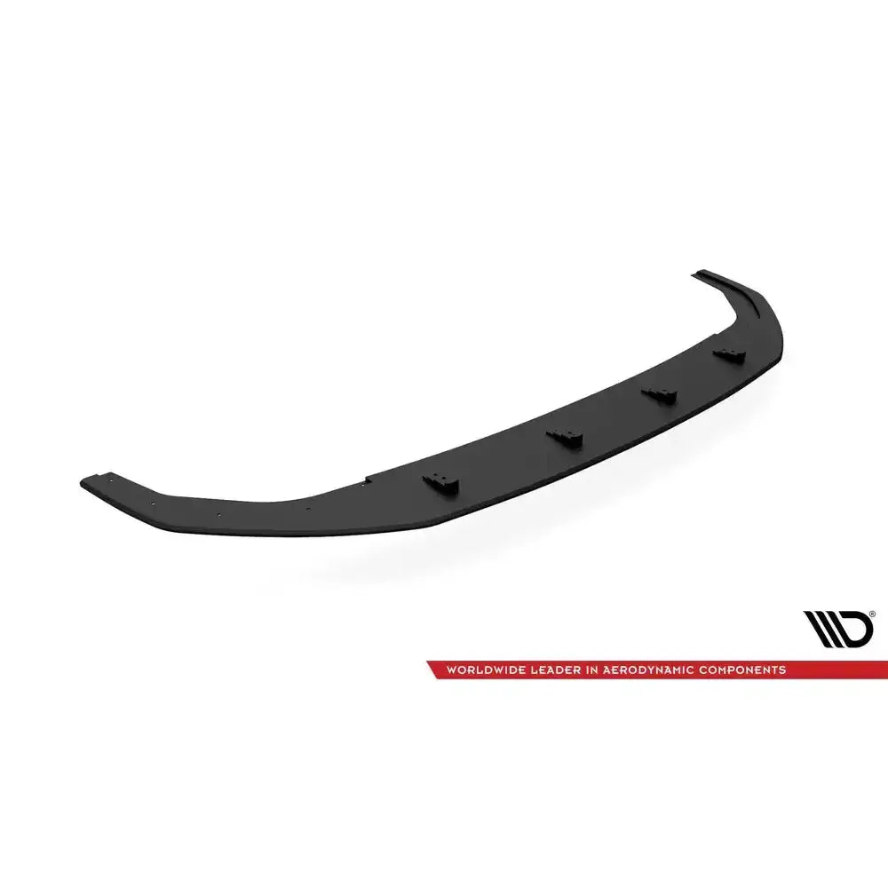 Front splitter Street Pro Volkswagen Golf R Mk8 sort plast med forhøyninger, sett ovenfra på hvit bakgrunn.