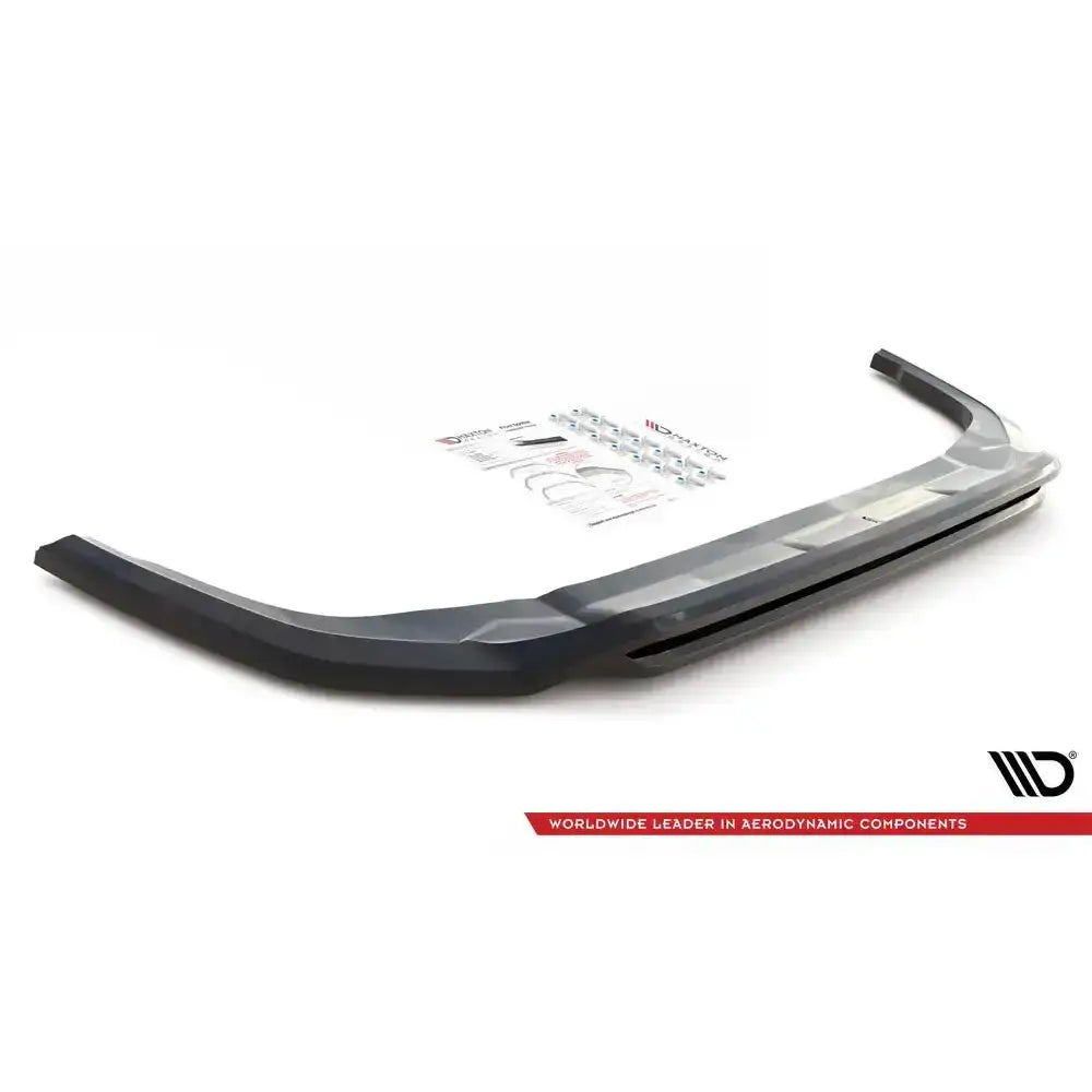 Front splitter til Toyota RAV4 Mk5 sort plast med monteringssett og instruksjoner på hvit bakgrunn.