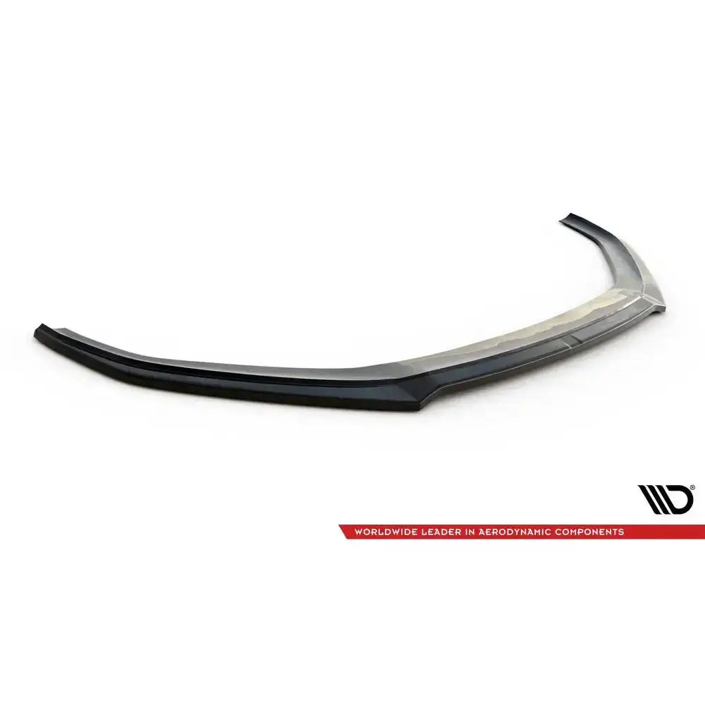 Front splitter for Audi A5 F5 S-Line, sort plast med glanset finish, vist fra skrå vinkel på hvit bakgrunn.