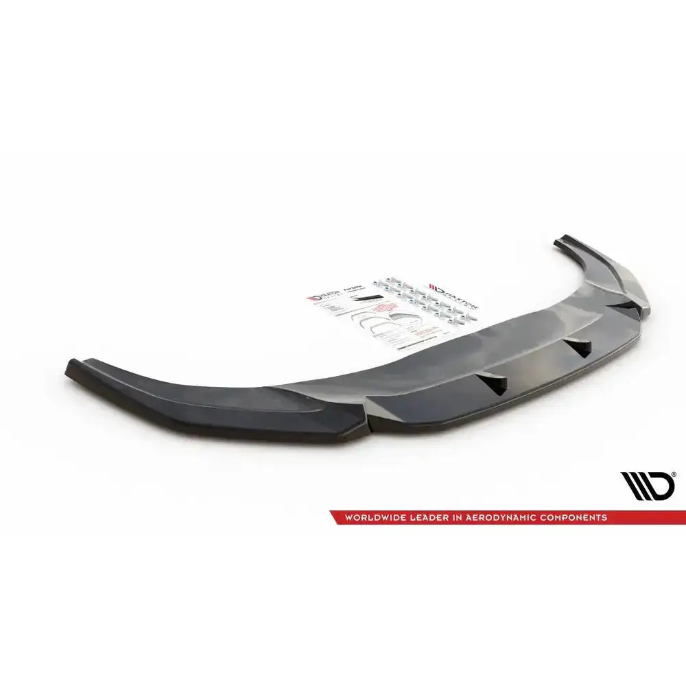 Frontsplitter til Audi Q3 Sportback S-Line V.1, sort plast med kanter og luftspalter, monteringsutstyr bak.