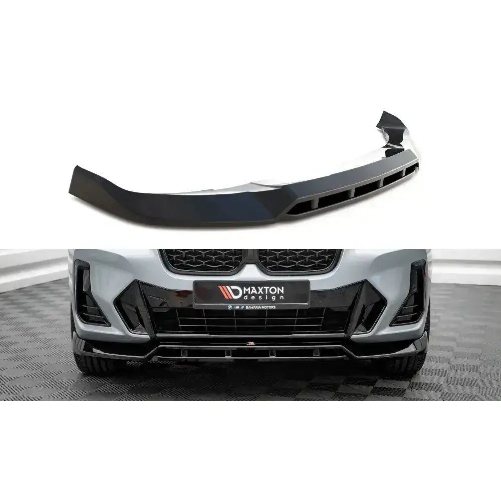 Frontleppe til BMW X4 M-Pack G02 Facelift, sort blank plast med markerte kanter, vist montert på bil.