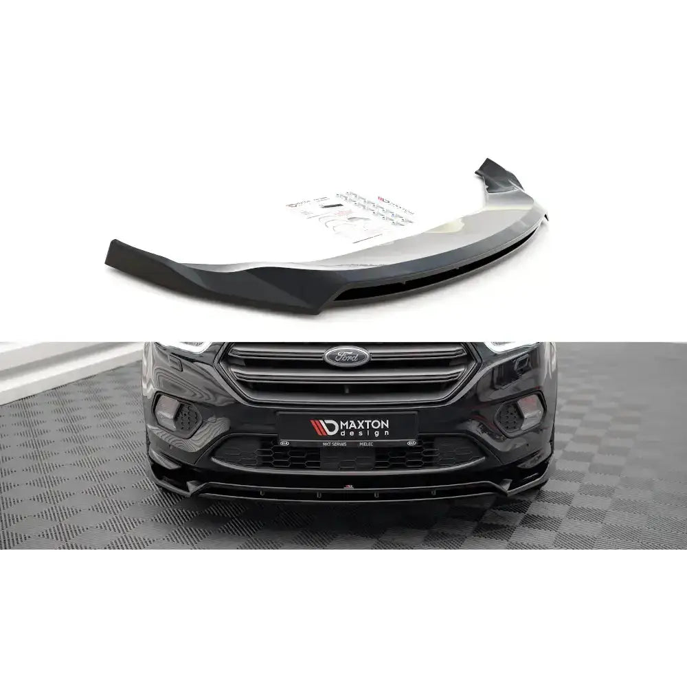 Frontleppe til Ford Escape ST-Line Mk3 12-19 i sort plast, vist separat og montert på svart bil.