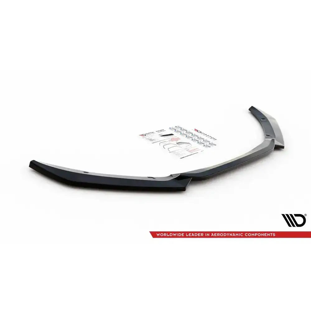 Front splitter til Jaguar XF R-Sport Mk2, sort plast med monteringsutstyr og instruksjoner.