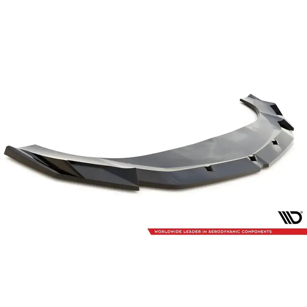 Front splitter til Lamborghini Urus Mk1 V.1, svart plast med markante vinkler, vist fra skrå vinkel.