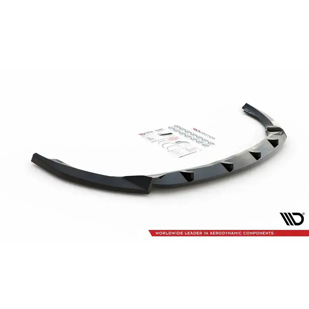 Front splitter til Mercedes-Benz A-Klasse W176 V.1 med monteringssett og instruksjoner på hvit bakgrunn.