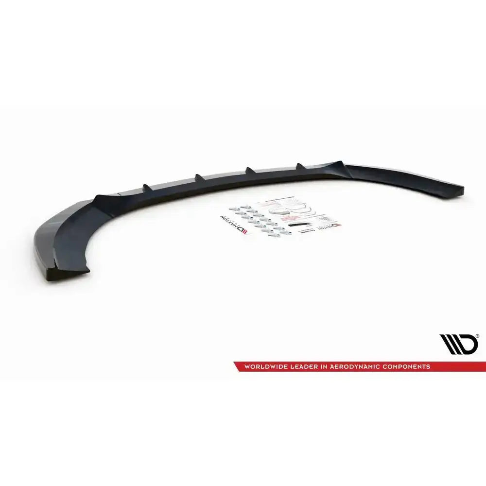 Frontspoiler til Mercedes-Benz V-Class W447 Amg-Line V.1 sett ovenfra med monteringsdeler og instruksjonsark.