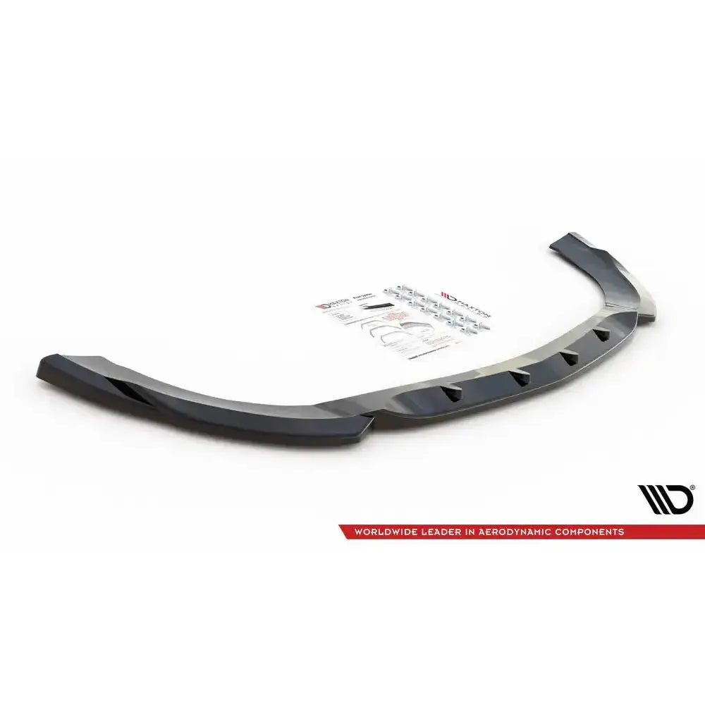 Front lip til Mercedes Vito W447 Facelift, sort plastspoiler med monteringssett og instruksjoner bak.