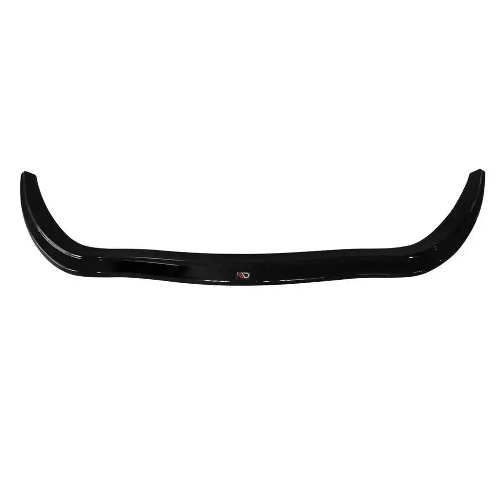 Front splitter til Renault Clio Mk4, sort og buet med rød og hvit logo, sett rett forfra.