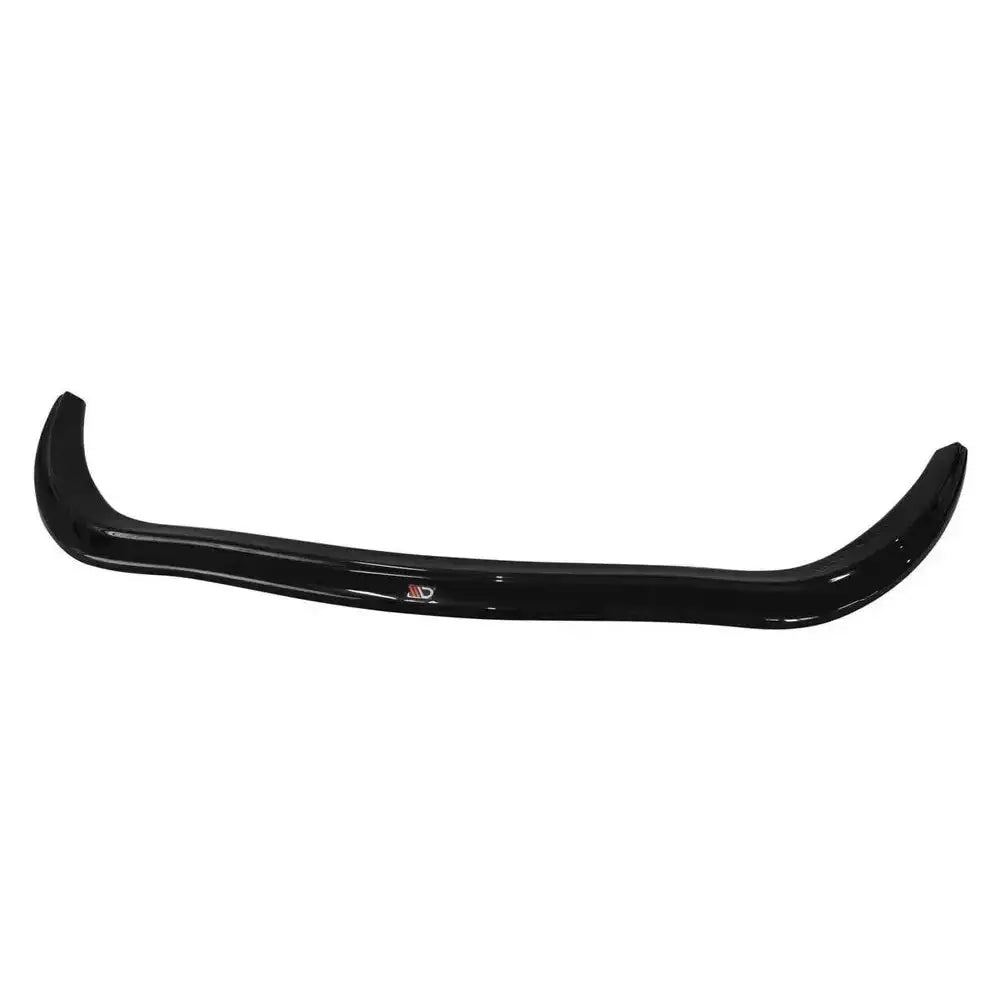 Frontspoiler til Renault Clio Mk4 V.1 i sort blank plast, sett ovenfra med logo midt foran.