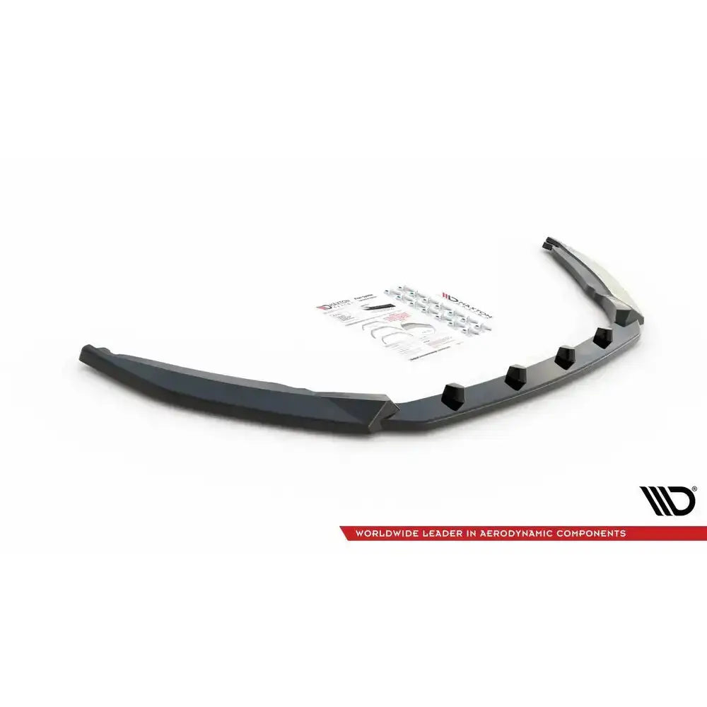 Front lip til Skoda Octavia Mk3 Facelift V.1, sort plast med vinkler og festepunkter, monteringsutstyr bak.