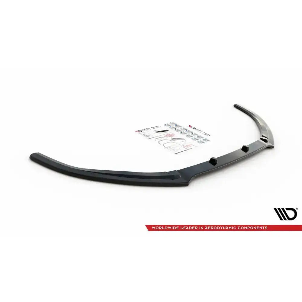 Front lip til Audi S3 A3 S-Line 8V 13-16, sort spoiler med festeutstyr sett fra skrå vinkel.