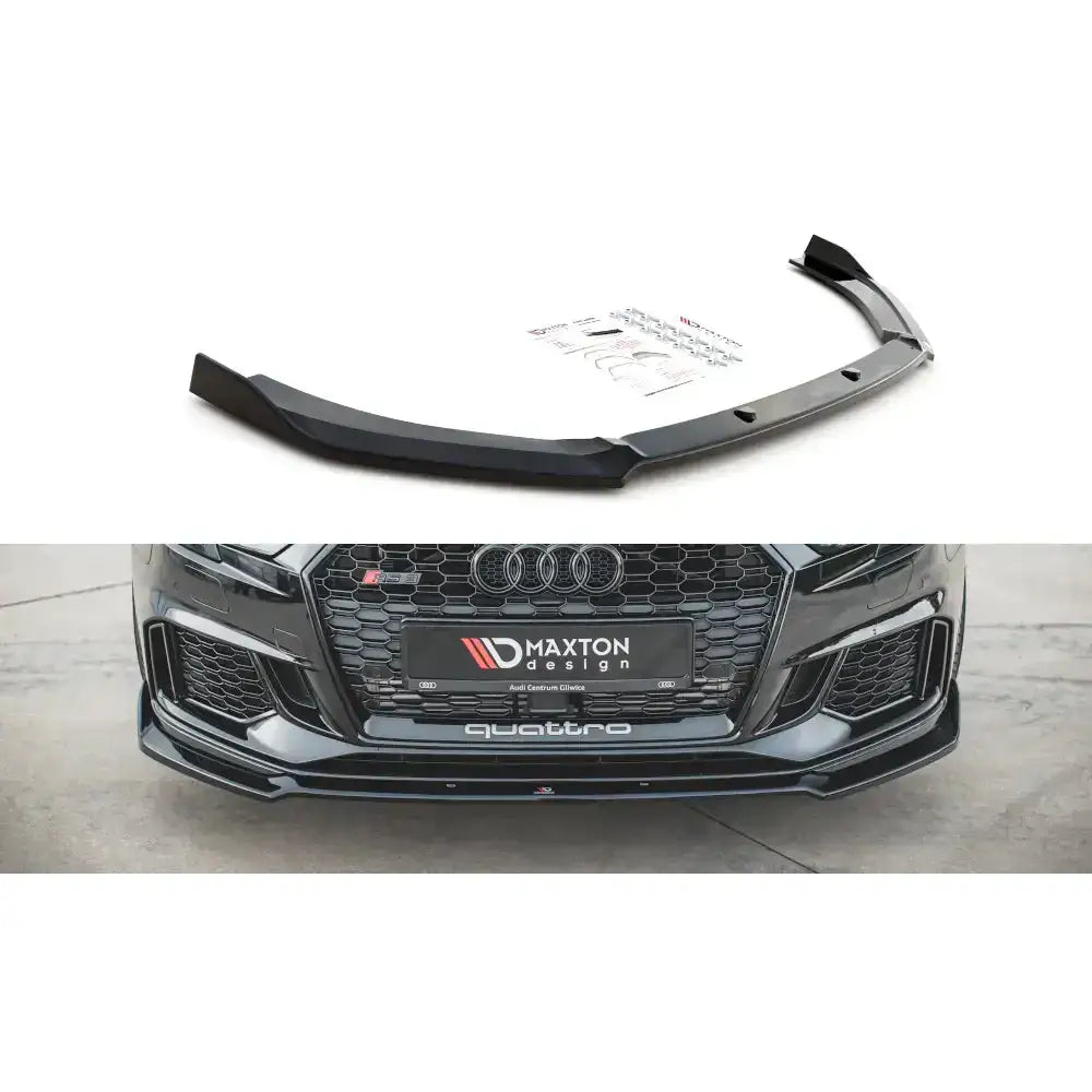 Frontleppe V.3 Audi RS3 8V FL Sportback i sort plast med markerte kanter og monteringsutstyr.