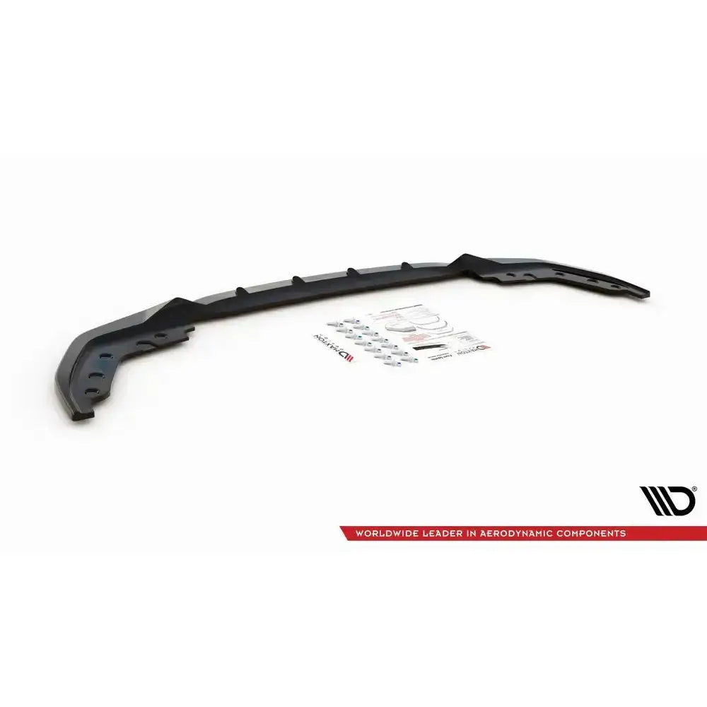Front splitter til BMW 3 G20/G21 M-Pack V.4 vist med festedeler og monteringsinstruksjoner.