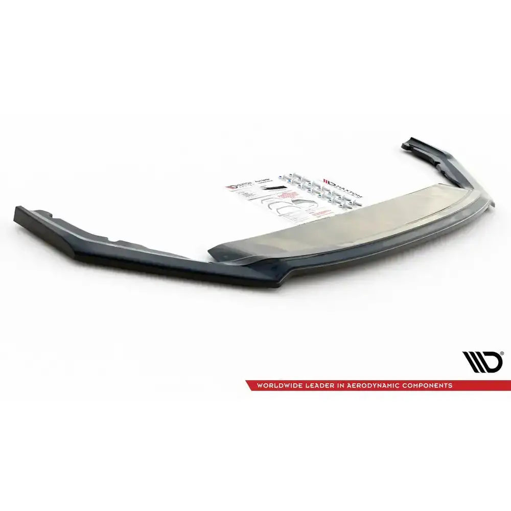 Frontsplitter til Skoda Octavia RS Mk4 V.4, svart plast med monteringsutstyr og instruksjonsark.