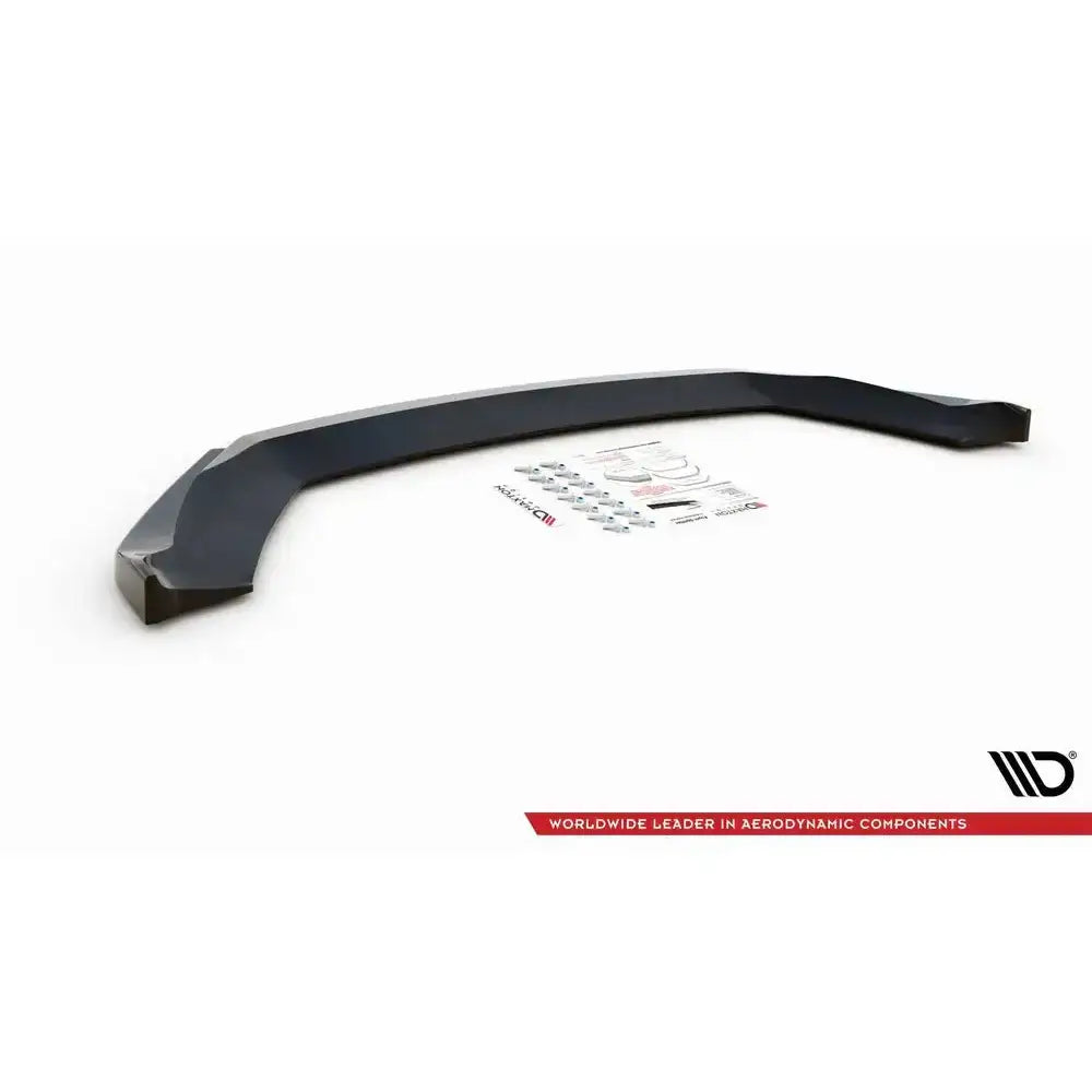 Frontsplitter til Seat Leon Cupra FR Mk3 FL med monteringsutstyr og instruksjoner på hvit bakgrunn.