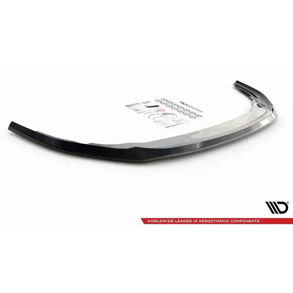 Front splitter til Volkswagen Golf R Mk8 V.5, sort spoiler med monteringsutstyr og instruksjonsark.
