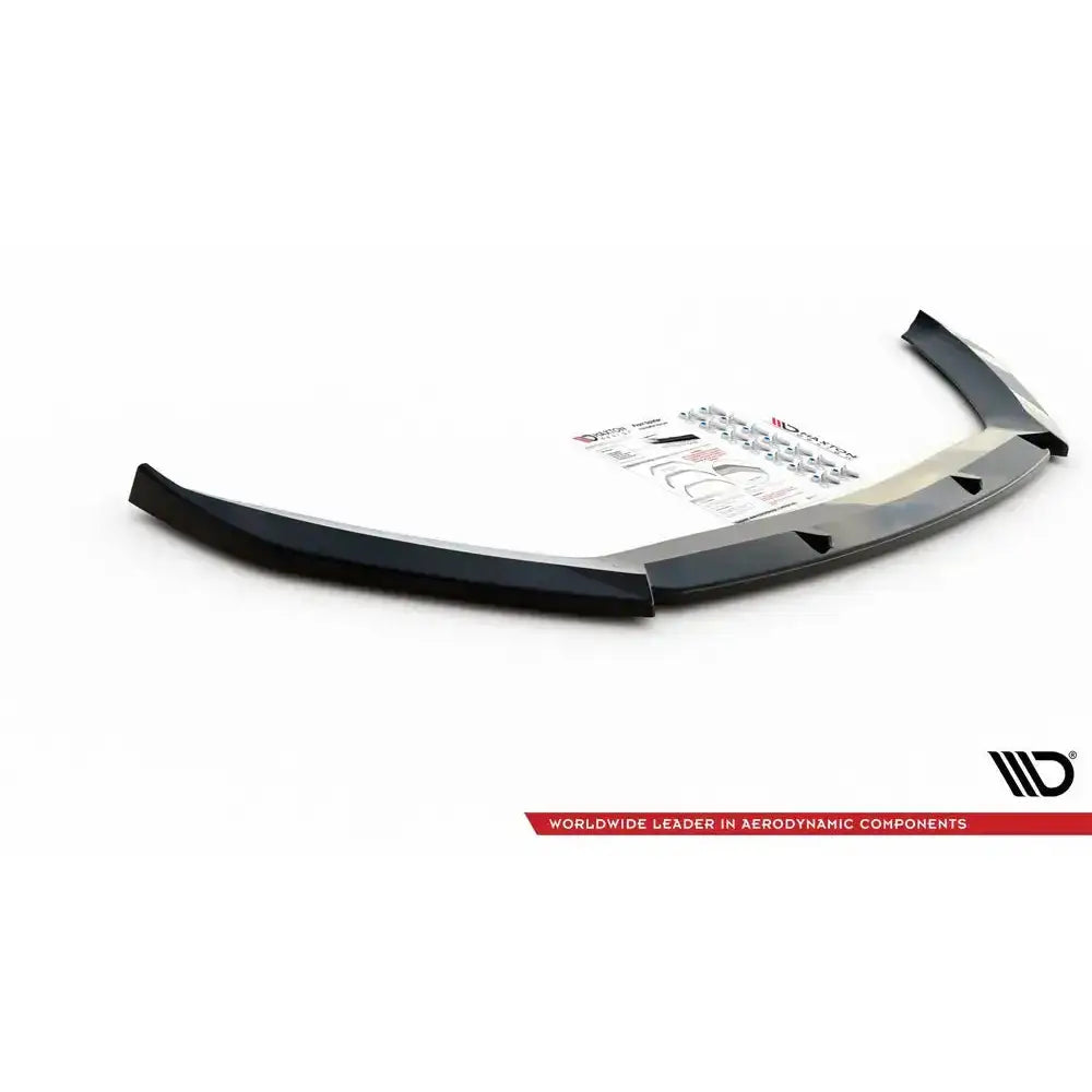 Frontspoiler til Seat Leon Cupra FR Mk3 FL med monteringsutstyr og instruksjoner på hvit bakgrunn.