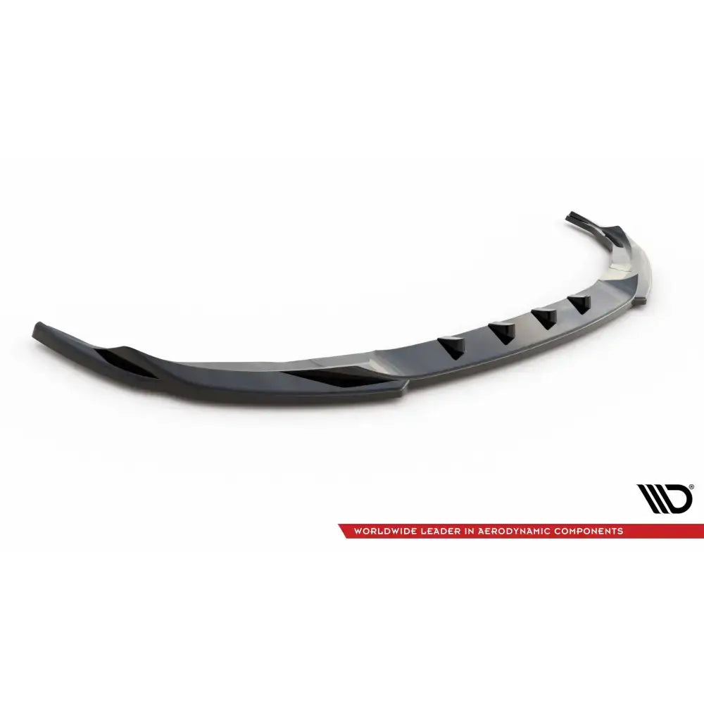 Front splitter V2 BMW 3 Sport Line G20/G21 i sort blank plast med fem vertikale finner, skrå vinkel.