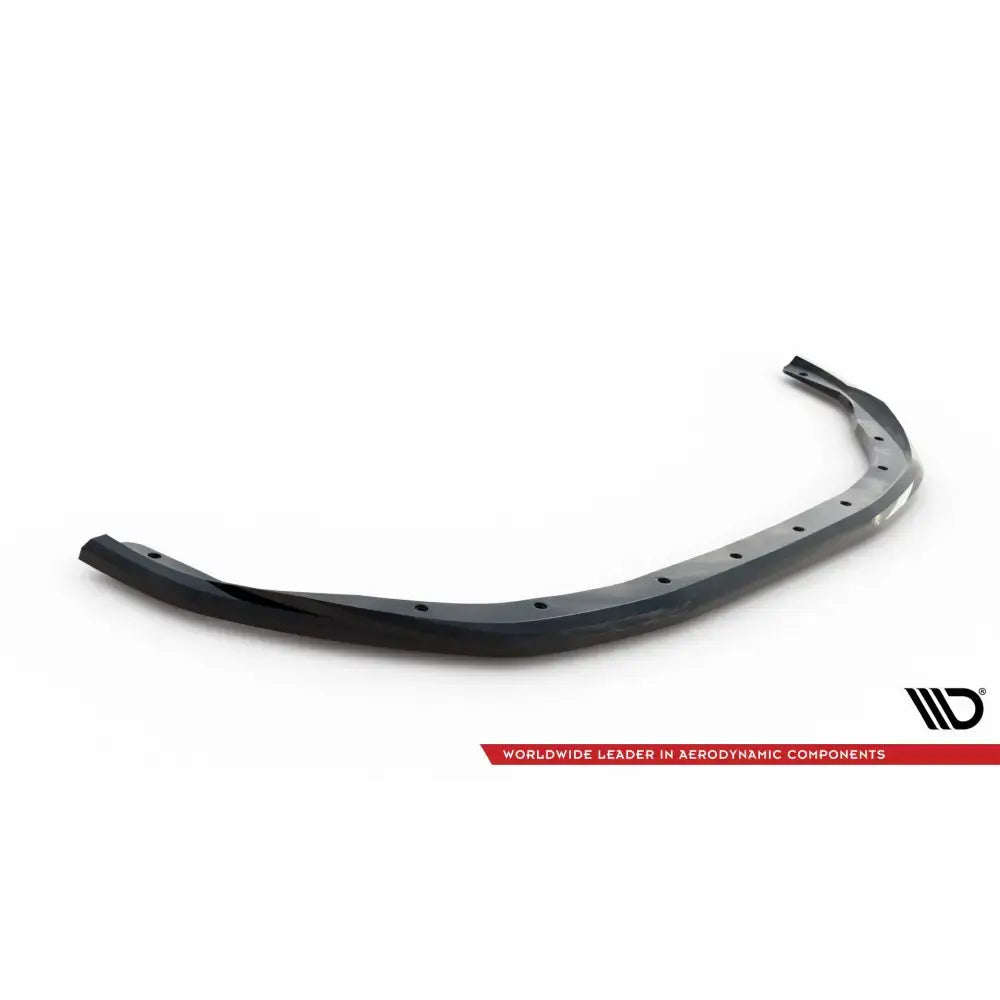 Front splitter til Renault Clio RS Line Mk5, sort og glanset med synlige monteringshull, sett skrått ovenfra.