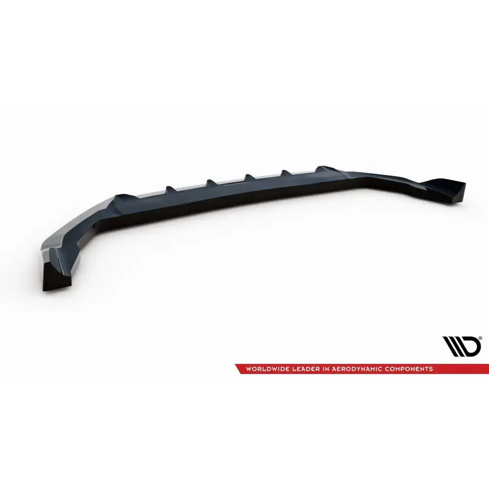 Front splitter til Volvo XC90 R-Design Mk2 Facelift, svart plast med ribber, vist fra skrå vinkel.