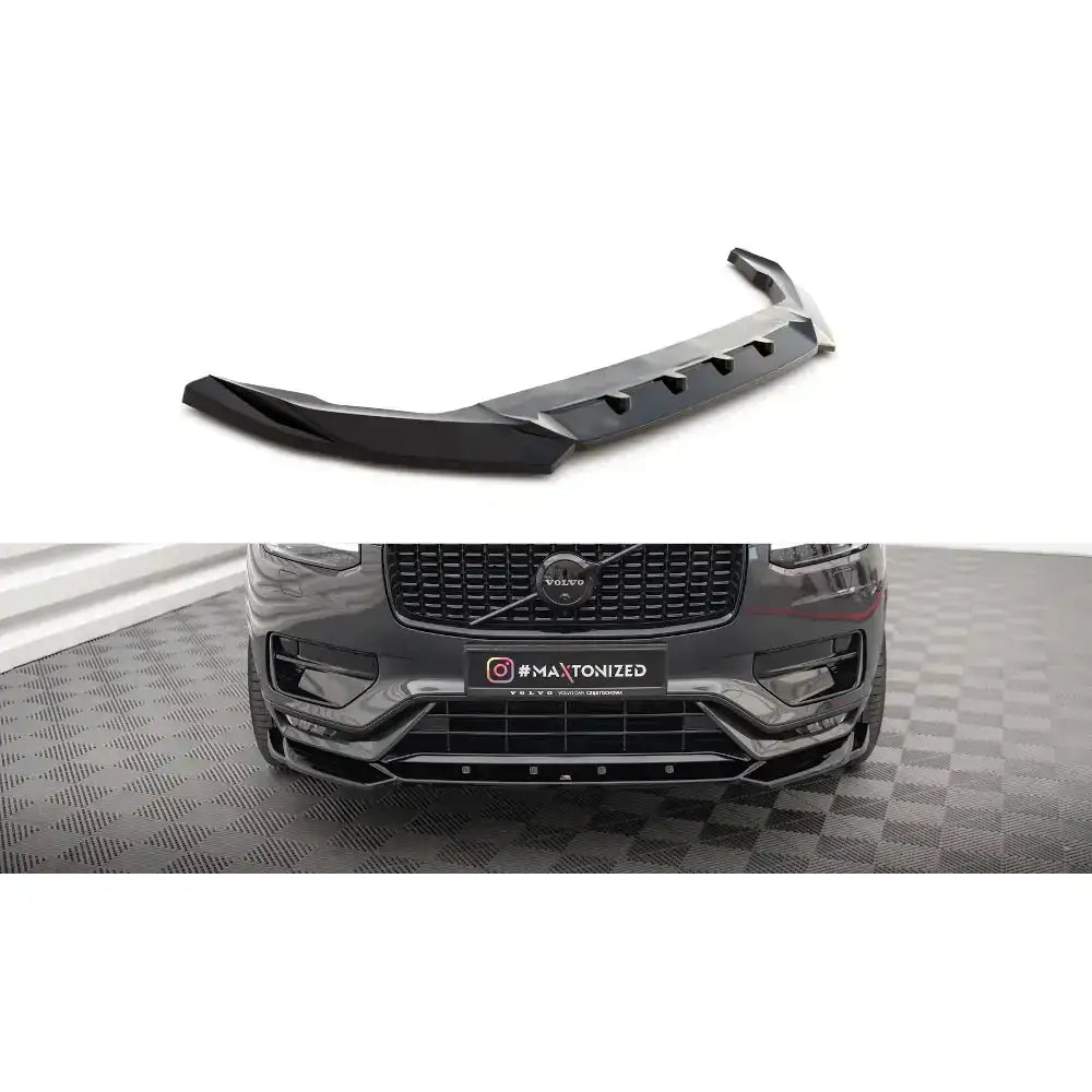 Frontleppe til Volvo XC90 R-Design Mk2 Facelift, sort plast med sporty vinkler, vist montert og separat.