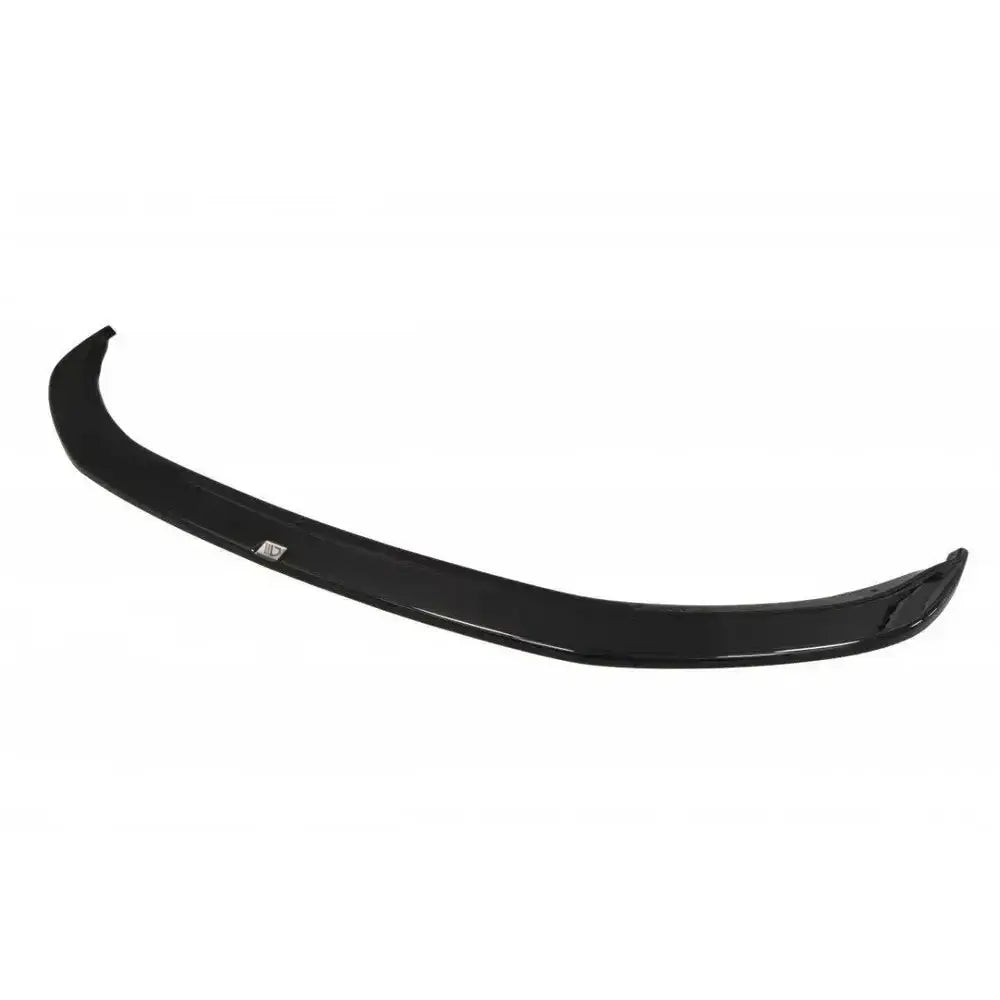 Front lip til VW T5 facelift Ver.2, sort buet spoiler i blank plast sett skrått ovenfra.