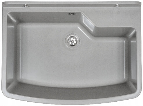 Gra polypropylenkum 61x44 cm med ryggkant og hull for kran sett ovenfra