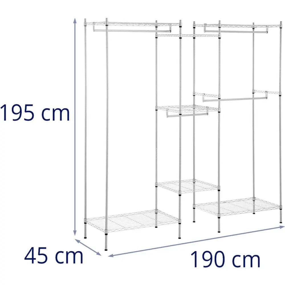 Garderobe Stålrack Med 7 Hyller Og 4 Stenger 189x45x196 Cm - 2