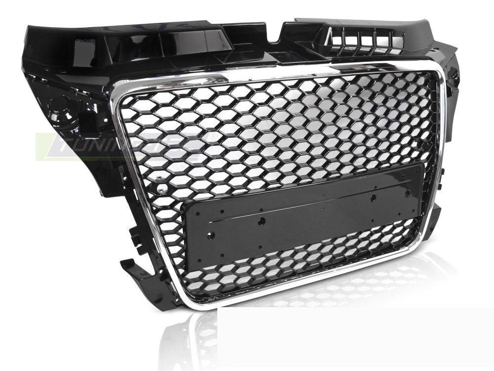 Audi A3 8P sport grill svart krom nærbilde av kromdetaljer