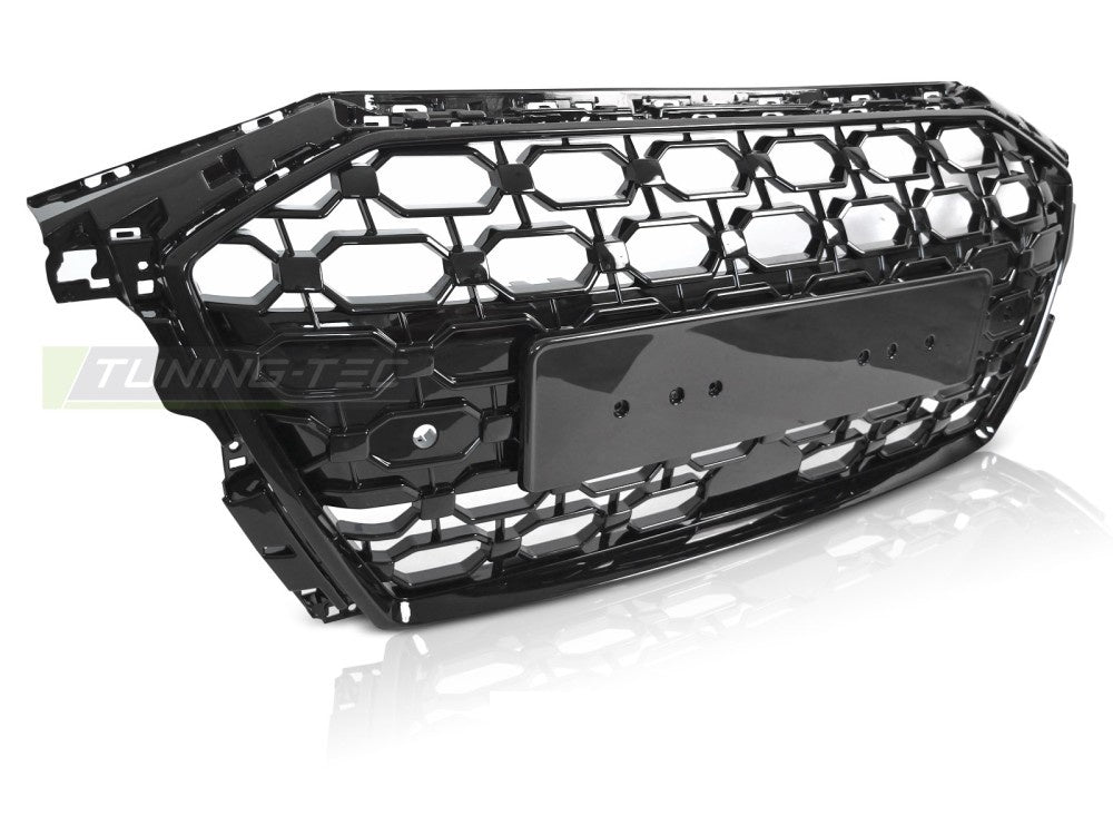 Blank svart frontgrill til Audi A3 8Y 2019–2024 nærbilde av design