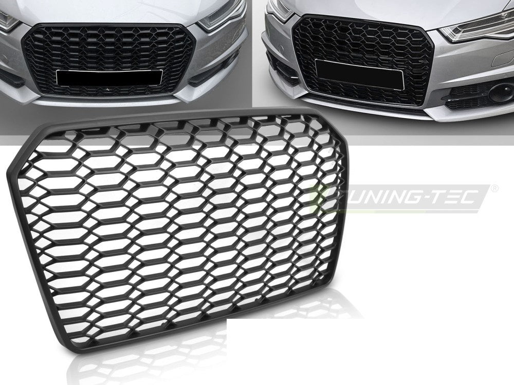 Svart frontgrill Audi A6 C7 facelift sport-design nærbilde av gittermønster