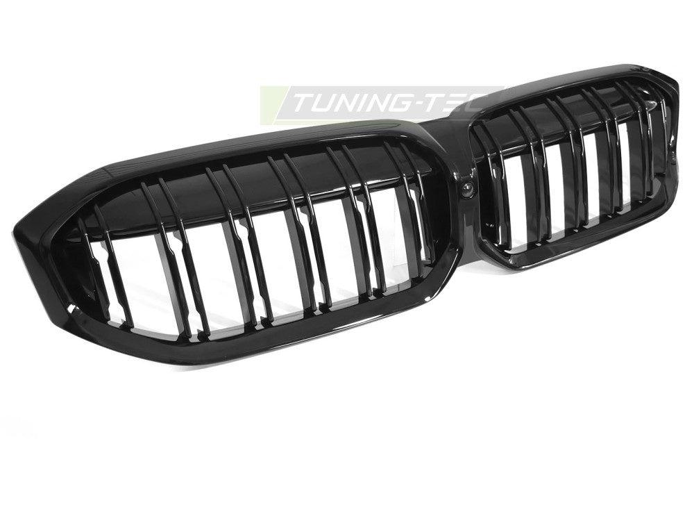 Glossy black dobbelt-bar grill til BMW G20 LCI 2022 nærbilde