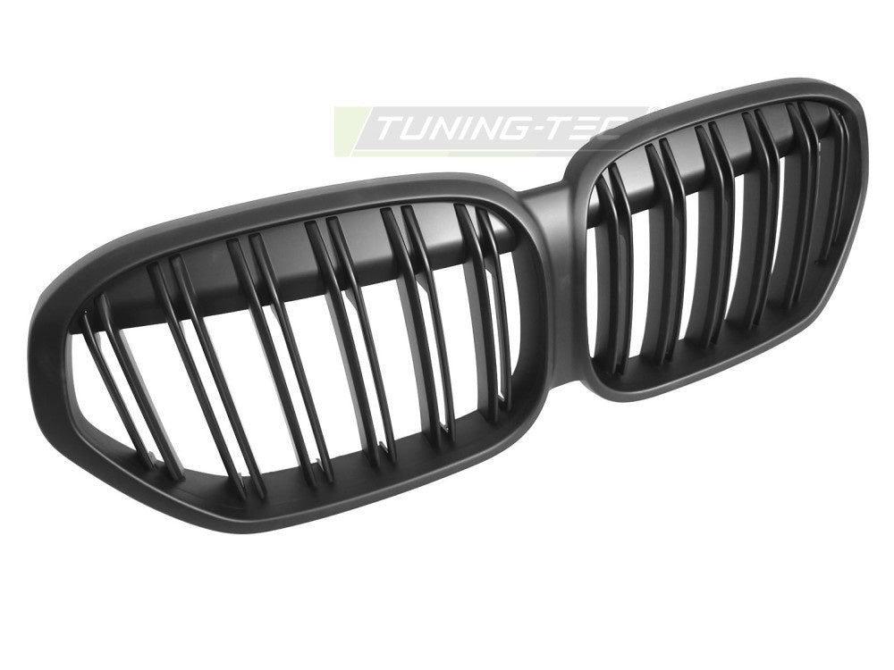 Matt svart grill med double bar-design montert på BMW X1 F48 LCI front