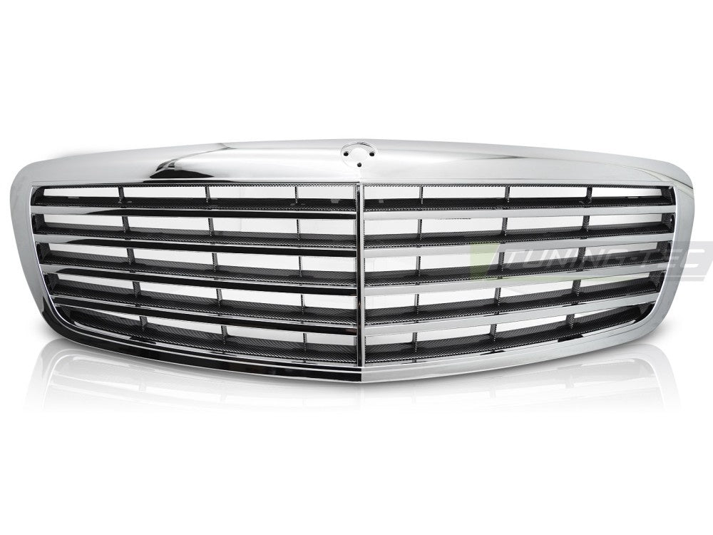 Mercedes S-Klasse W221 krom-karbon grill nærbilde av karbon-look struktur