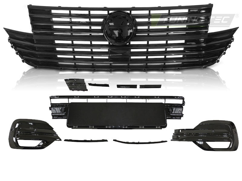 Helsvart blank grill med integrert støtfangerelement montert på VW T6.1 nærbilde