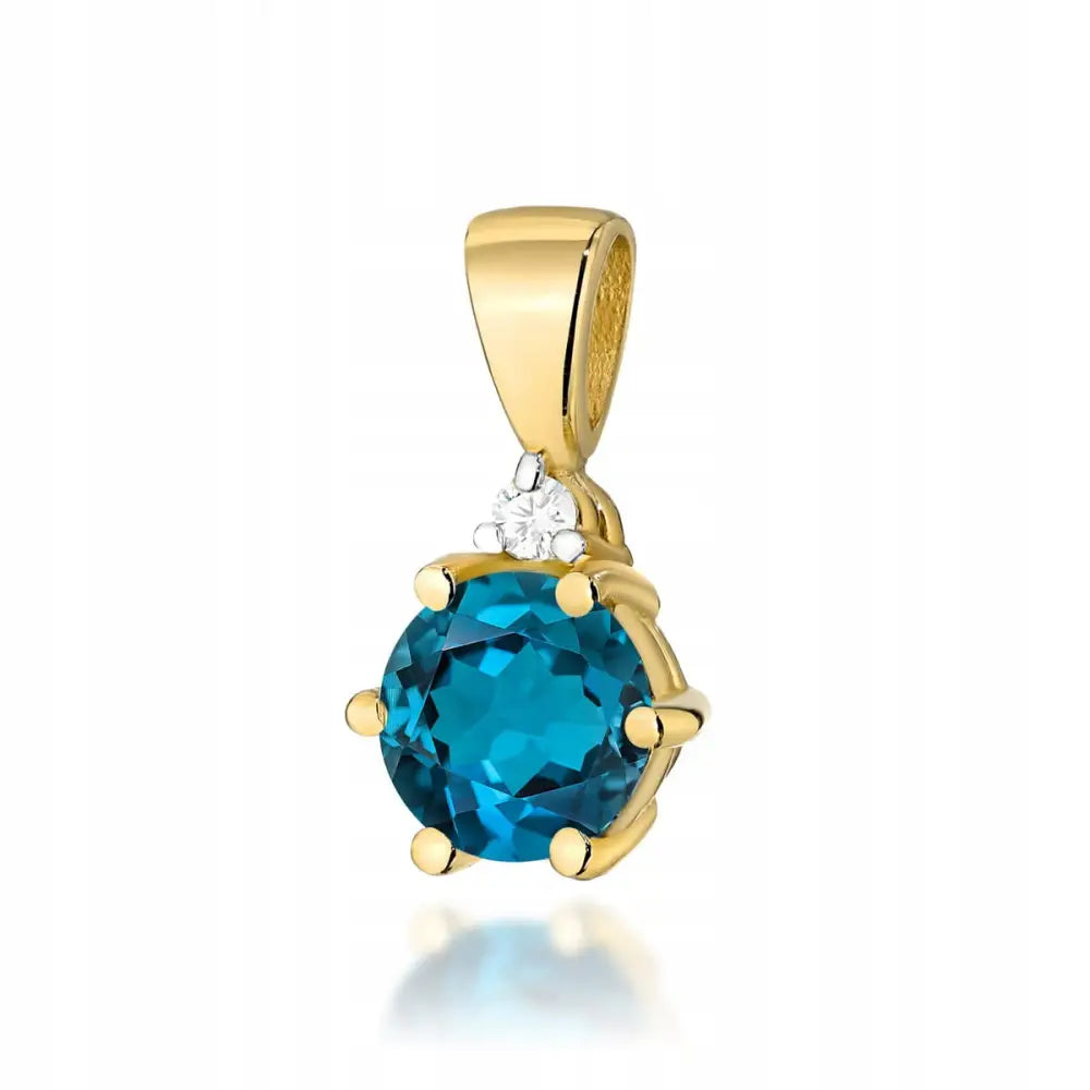 Gyllen Anheng Med Naturlig London Blue Topas Og Diamant i 585 Gull - 1