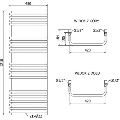 Håndkletørker Apollo 1210 x 450 Mm 600 w Sort