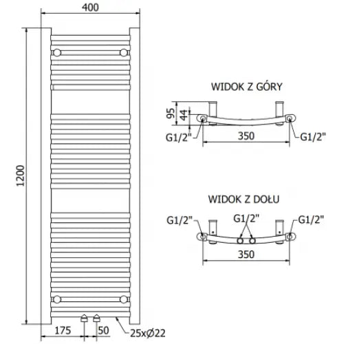 Håndkletørker Ares 1200 x 400 Mm 400 w Sort