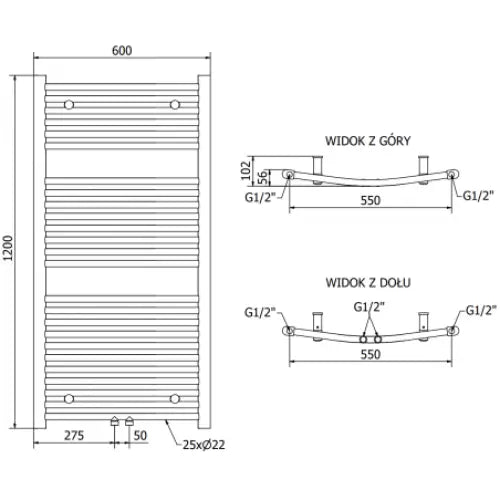 Håndkletørker Ares 1200 x 600 Mm 600 w Sort