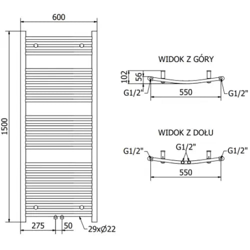 Håndkletørker Ares 1500 x 600 Mm 900 w Sort